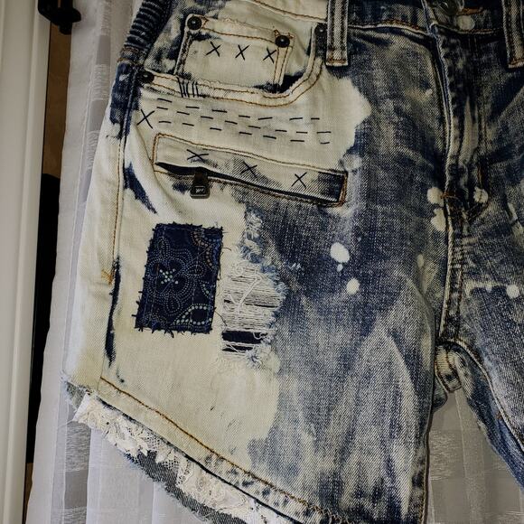 Upcycled‎ Repurposed Distressed Decibel Cut Off Shorts Sz 30 - Picture 9 of 10